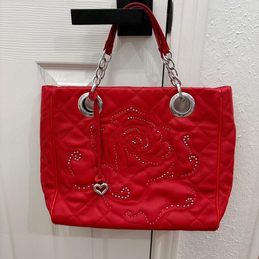 Brighton Red Quilted Tote with Silver Details